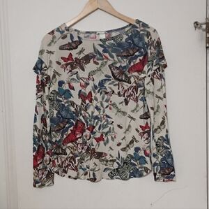 H&M Floral Moth Print Women's Top L